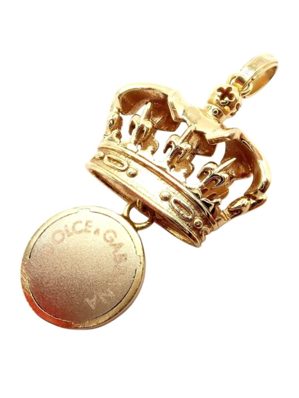 Rare Vintage Dolce & Gabbana 18k Yellow Gold Crown Ancient Coin Pendant Charm